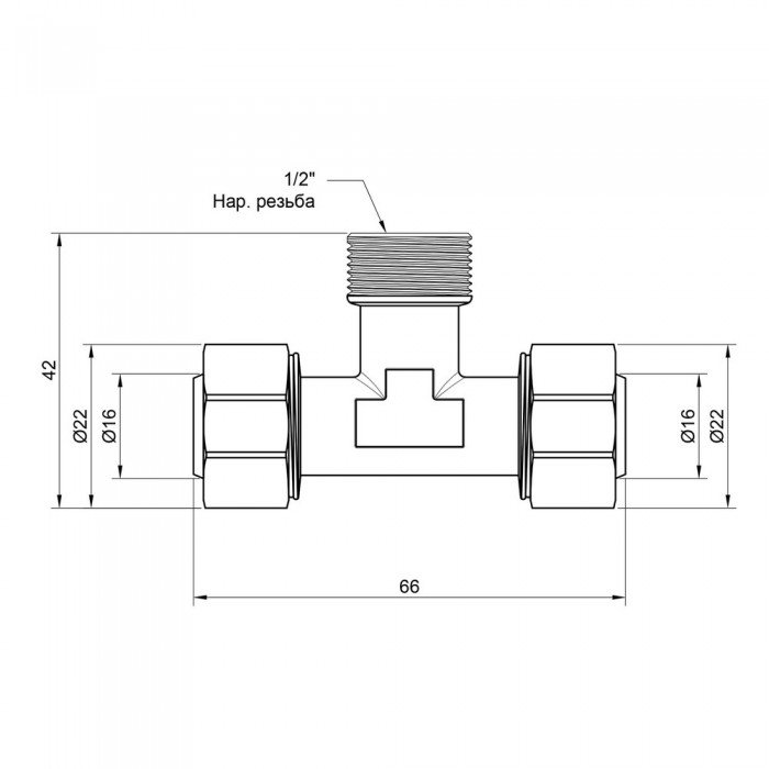 Тройник обжимной SD Plus 16х1/2"х16 НР SD160W161516