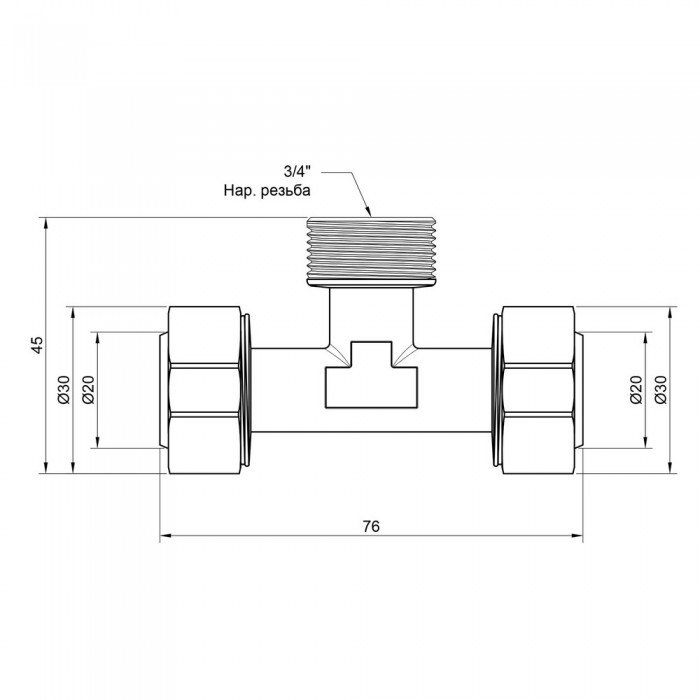 Тройник обжимной SD Plus 20х3/4"х20 НР SD160W202020