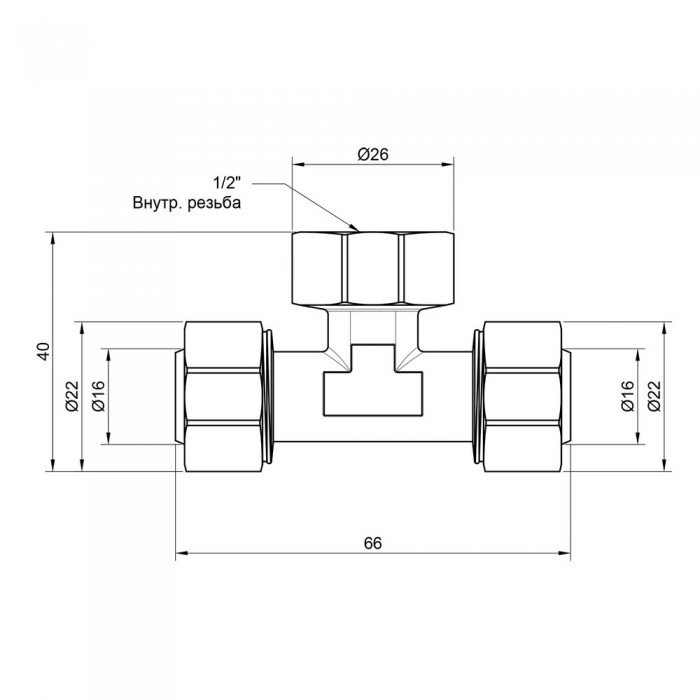 Тройник обжимной SD Plus 16х1/2"х16 ВР SD159W161516