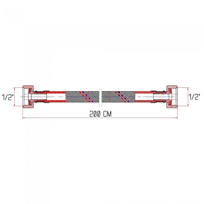 Шланг для воды, нержавеющая оплетка в силиконе SD Forte ВВ 200 см SF381W200