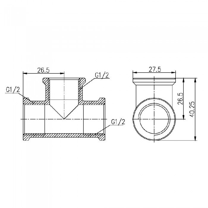 Тройник SD Forte 1/2" ВВ хром SF361H15