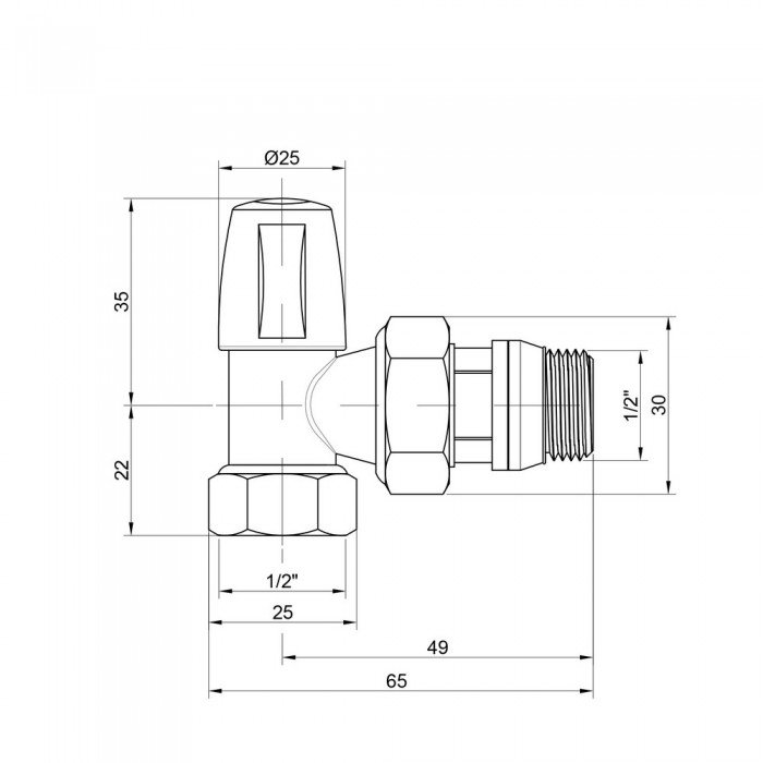 Кран радиаторный Icma 1/2" с антипротечкой угловой без ручки №805+940