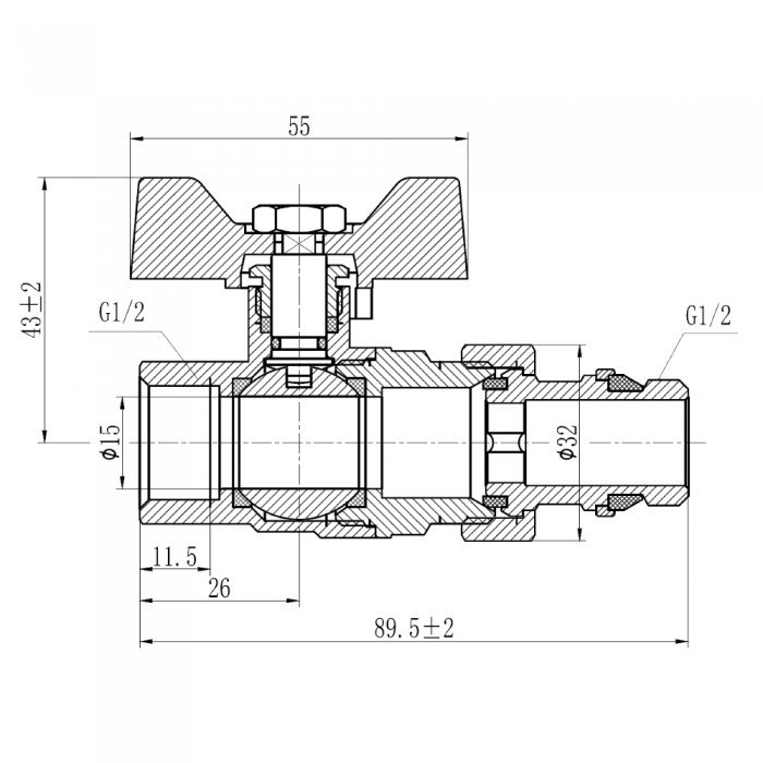 Кран шаровой "Американка" SD Forte 1/2" с антипротечкой прямой SF222W15