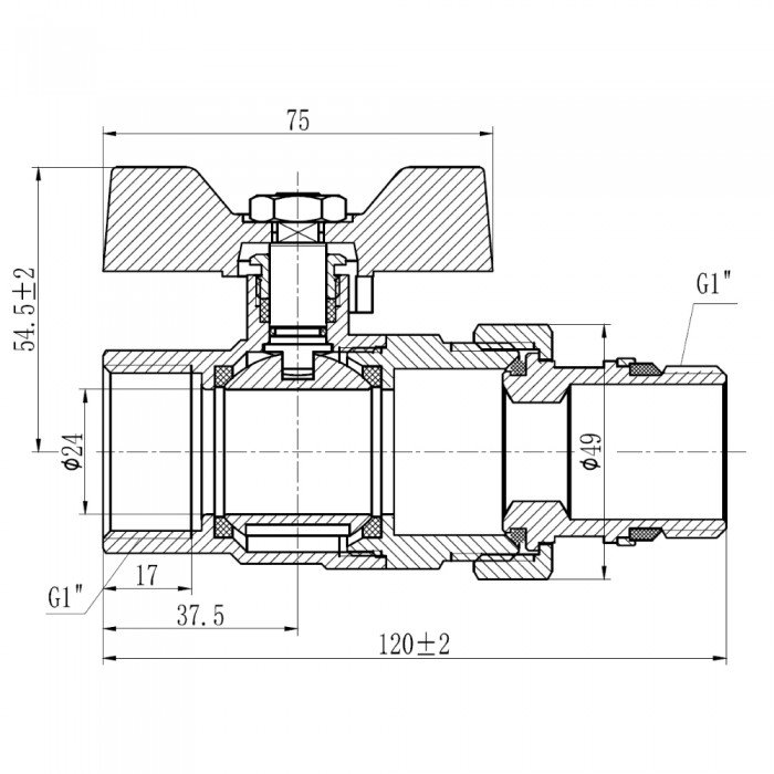 Кран шаровой "Американка" SD Forte 1" с антипротечкой прямой SF222W25
