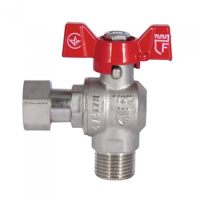 Кран шаровой с накидной гайкой SD Forte 1/2" ВН для воды угловой SF224W15