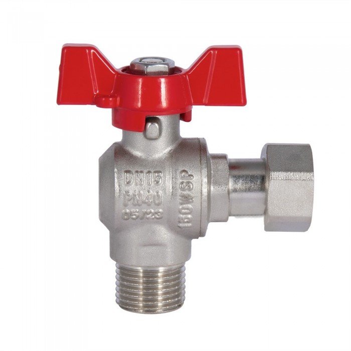 Кран шаровой с накидной гайкой SD Forte 1/2" ВН для воды угловой SF224W15