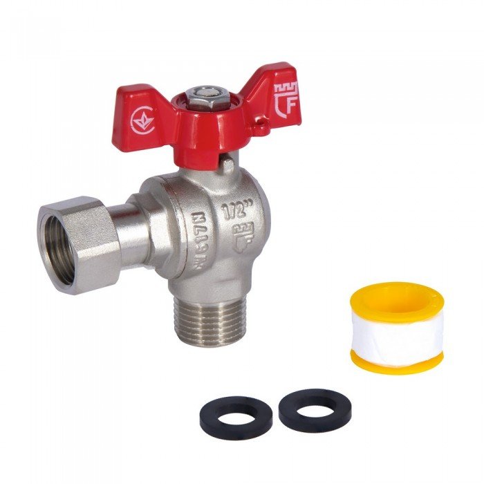 Кран шаровой с накидной гайкой SD Forte 1/2" ВН для воды угловой SF224W15