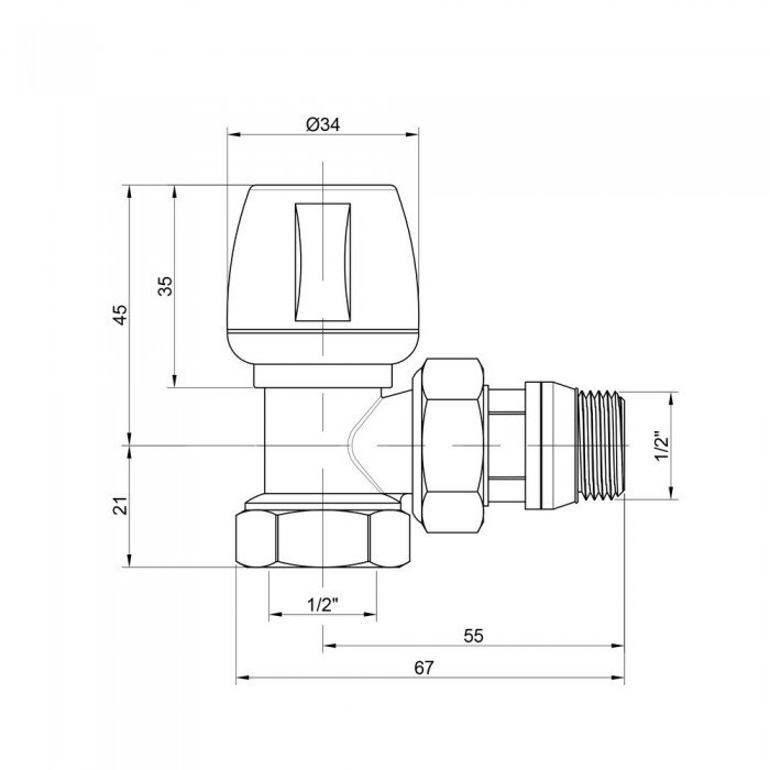 Кран радиаторный Icma 1/2" с антипротечкой угловой №803+940 Кран радиаторный Icma 1/2" с антипротечкой угловой №803+940
