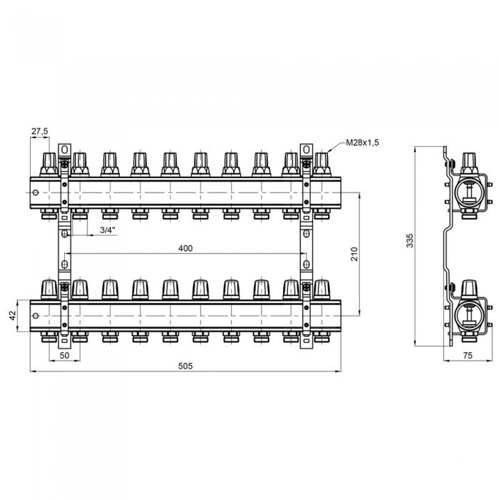Коллектор Icma 1" 10 выходов, без расходомера №K005