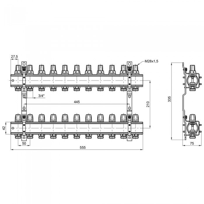 Коллектор Icma 1" 11 выходов, без расходомера №K005