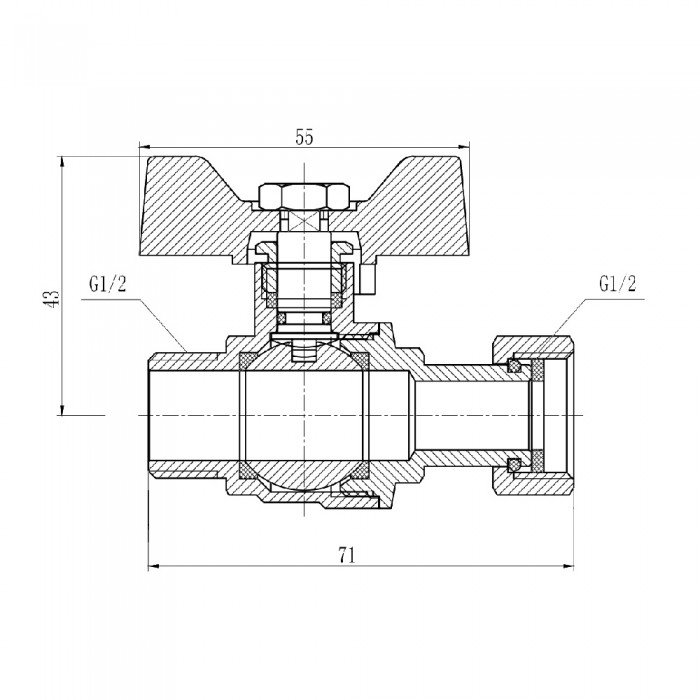 Кран шаровой с накидной гайкой SD Forte 1/2" ВН для воды прямой SF261W15