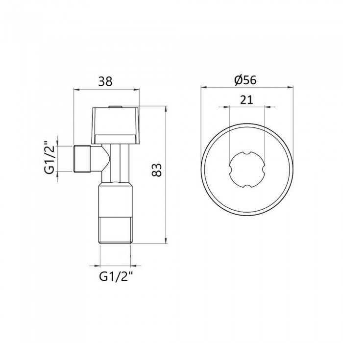 Кран угловой Thermo Alliance Standart (ручка шестигранник) с вент.буксой 1/2"Н х 1/2"Н SF3441515