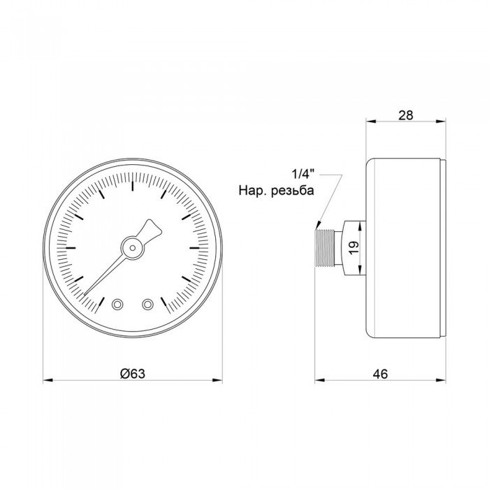 Манометр Icma 1/4" 0-10 бар, заднє підключення №243