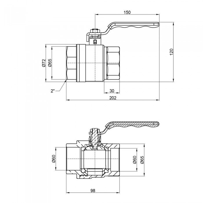 Кран шаровой SD Plus 2" ВР для воды (рычаг) SD600NW50PN40