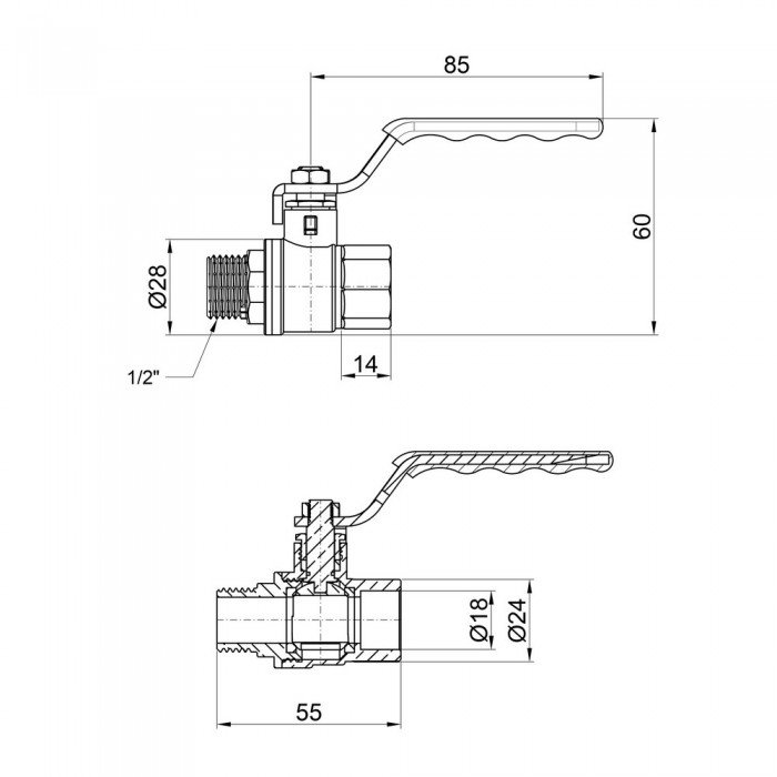 Кран шаровой SD Plus 1/2" ВН для воды (рычаг) SD605NW15PN40