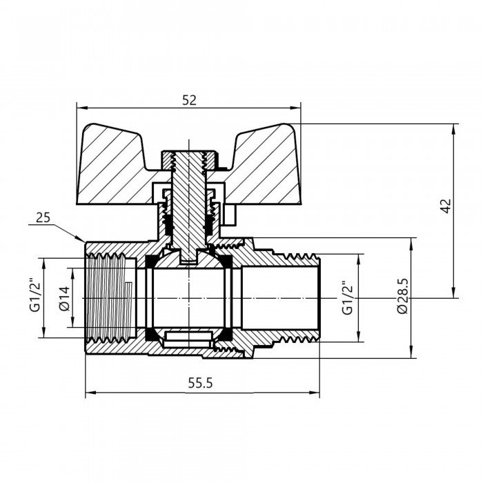 Кран кульовий SD Plus 1/2" ВЗ для газу (метелик) SD607NG15PN40