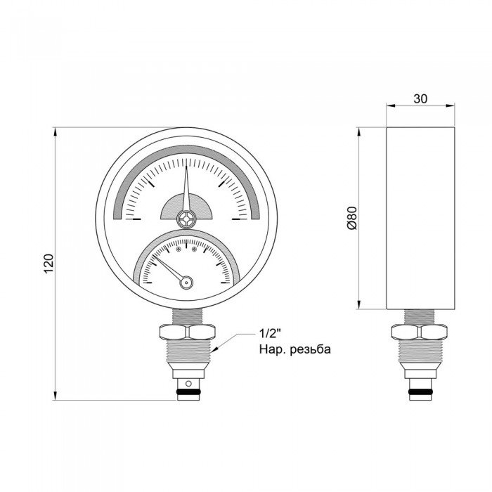 Термоманометр SD Plus 80 мм 1/2", нижнее подключение SD1724B