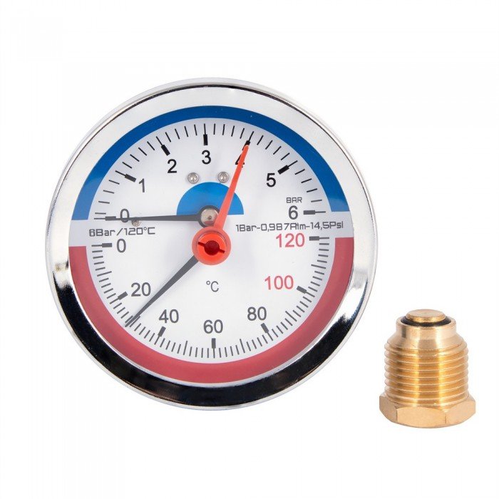 Термоманометр SD Plus 80 мм 1/2", заднее подключение SD1736B