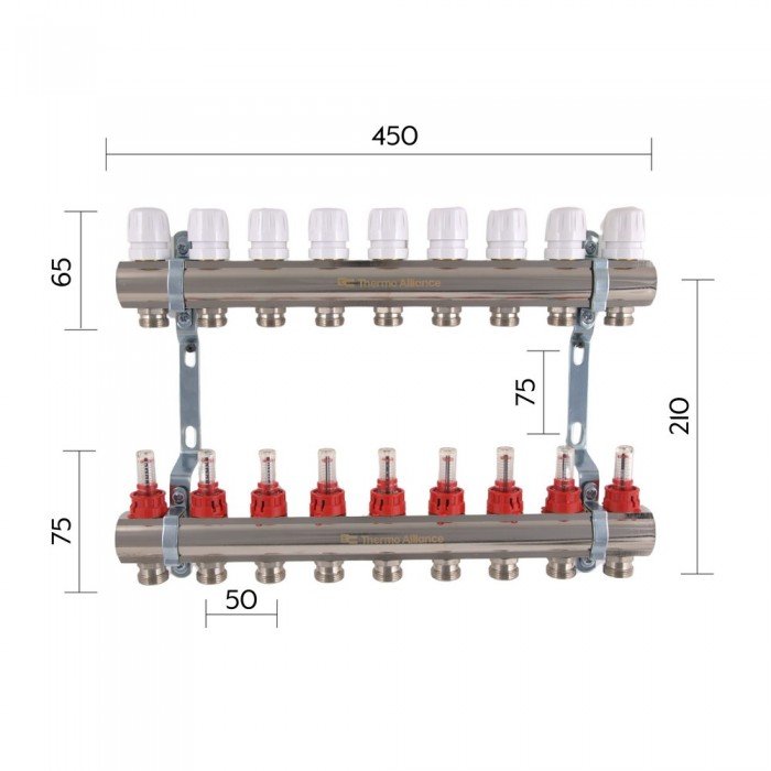 Коллектор с расходомерами Thermo Alliance Standart 1" 9 выходов SD235W9