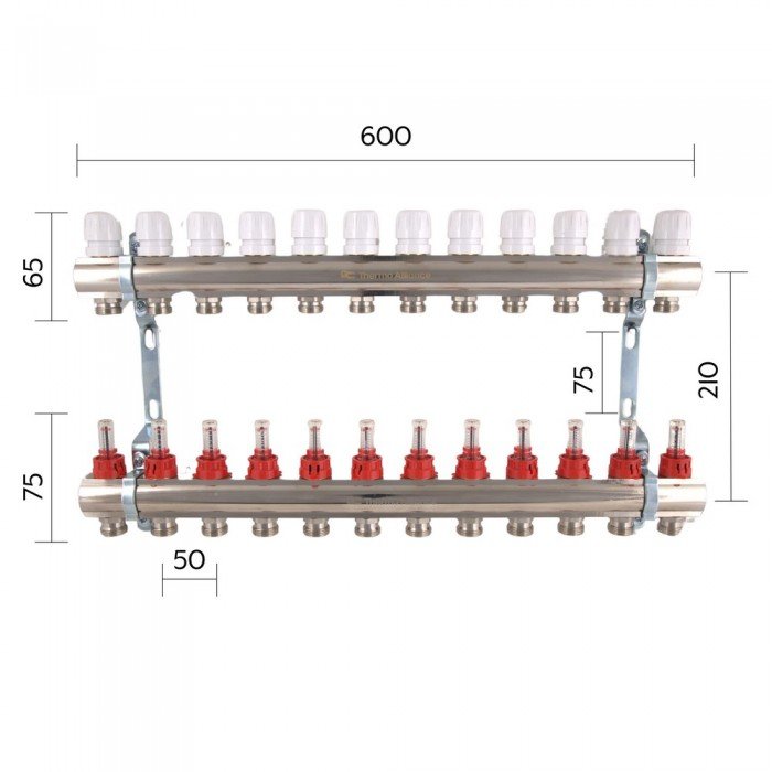 Коллектор с расходомерами Thermo Alliance Standart 1" на 12 выходов