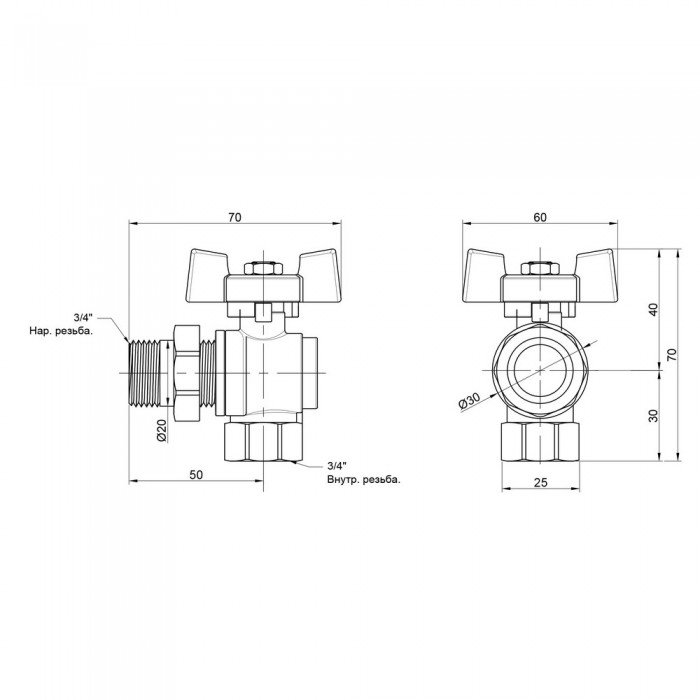Кран шаровой "Американка" SD Plus 1/2" ВН угловой SD222NW15PN40