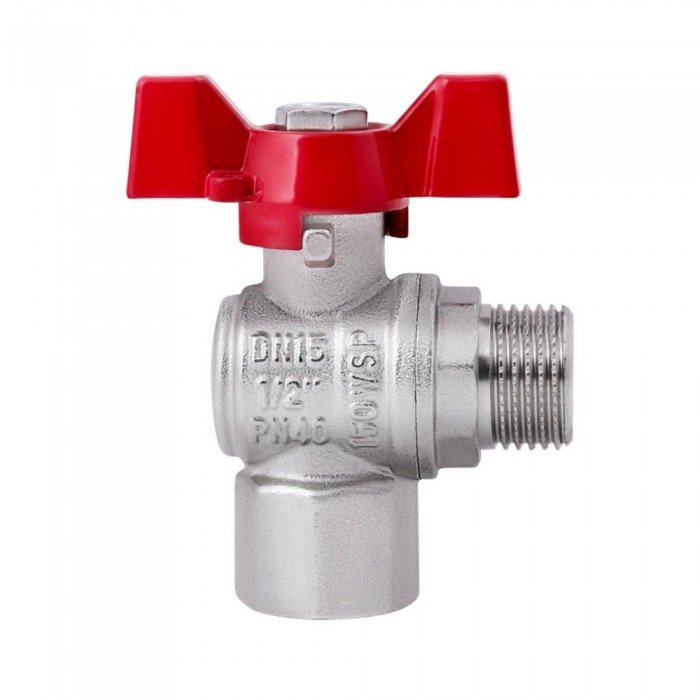 Кран шаровой SD Forte 1/2" ВН для воды угловой (бабочка) SF267W15