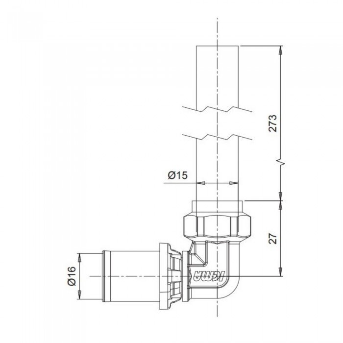 Трубка прес Г-подібна Icma 16х2" 300мм №418