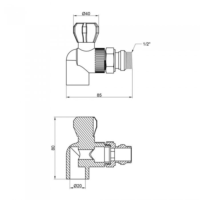 Кран шаровой радиаторный PPR Thermo Alliance 20х1/2" угловой