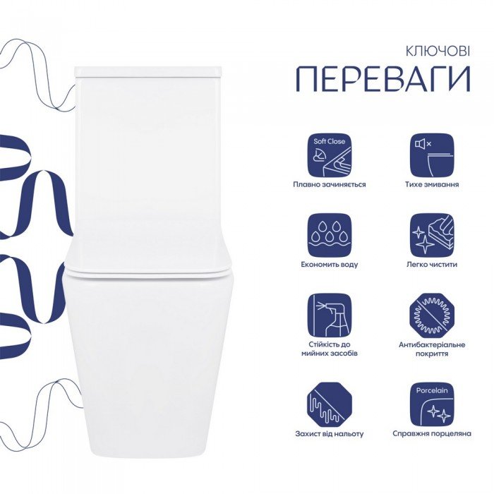 Унітаз-компакт Qtap Crow безобідковий з сідінням Soft-close QT05222170W Унітаз-компакт Qtap Crow безобідковий з сідінням Soft-close QT05222170W