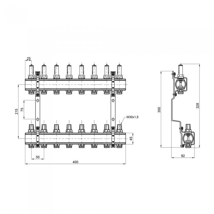 Коллектор с расходомерами SD Forte 1" 8 выходов SF001W8