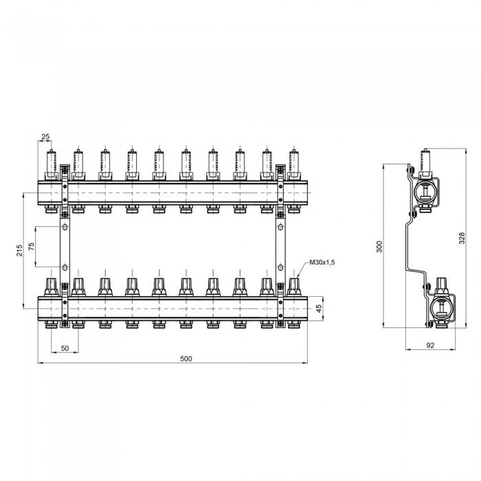 Коллектор с расходомерами SD Forte 1" 10 выходов SF001W10