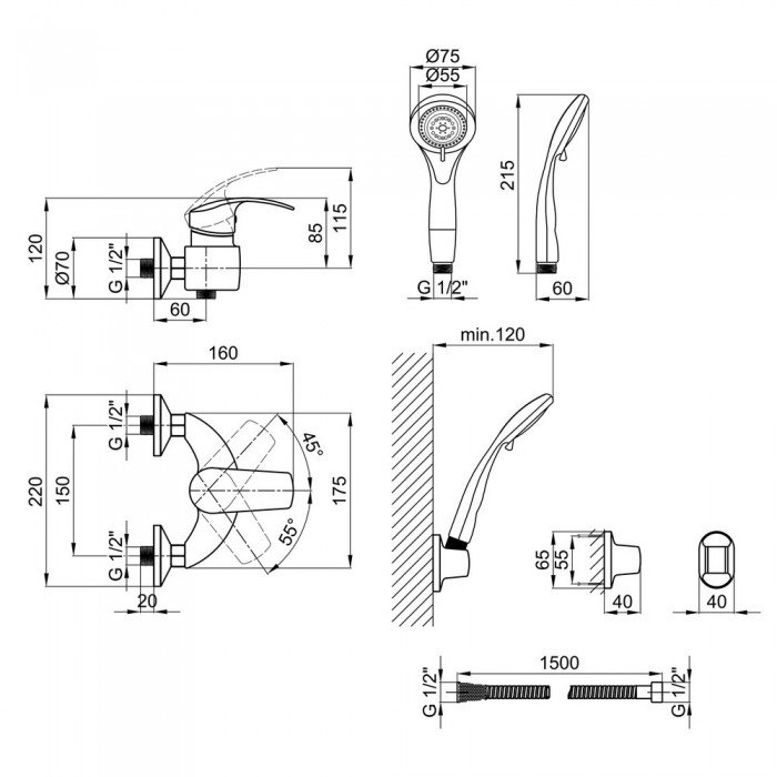Змішувач для душу Lidz Mars 010 (з душовим гарнітуром) (k40) LDMAR010CRM34892 Chrome