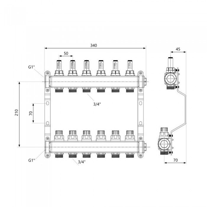 Колектор з витратомірами SD Plus 1" 6 виходів SD0046