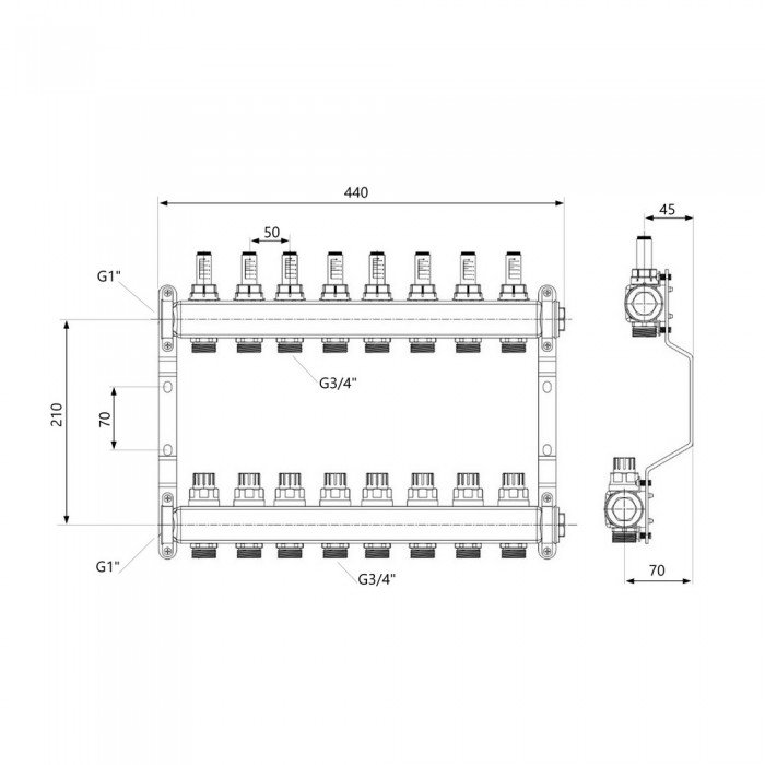 Коллектор с расходомерами SD Plus 1" 8 выходов SD0048