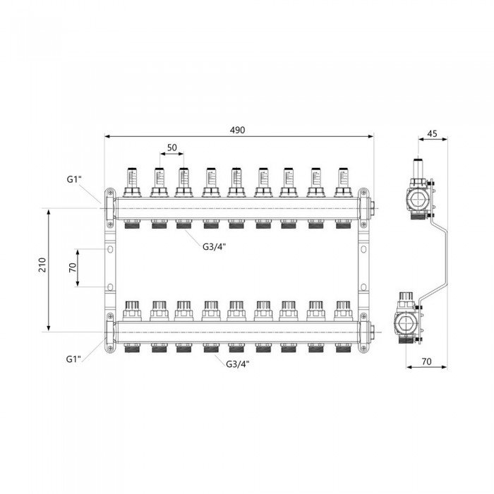 Коллектор с расходомерами SD Plus 1" 9 выходов SD0049