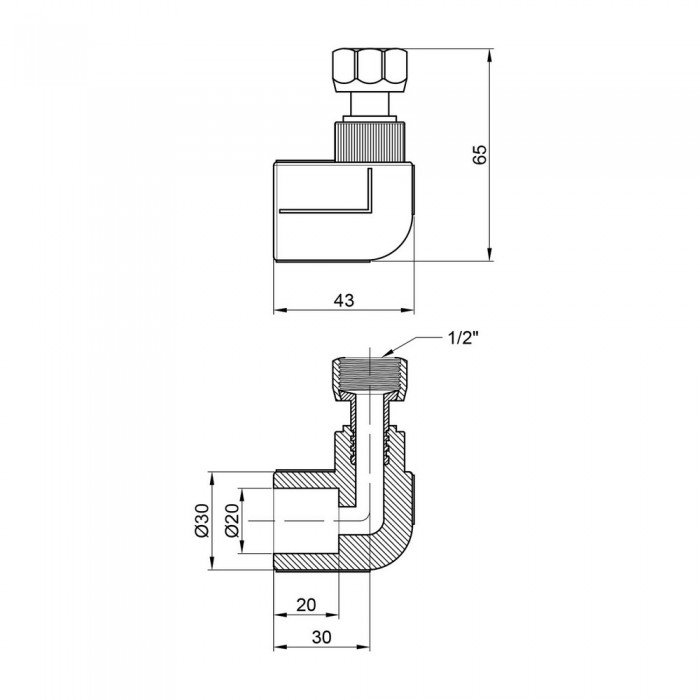 Уголок PPR Blue Ocean "Белый" с накидной гайкой 20х1/2", 90° ВР