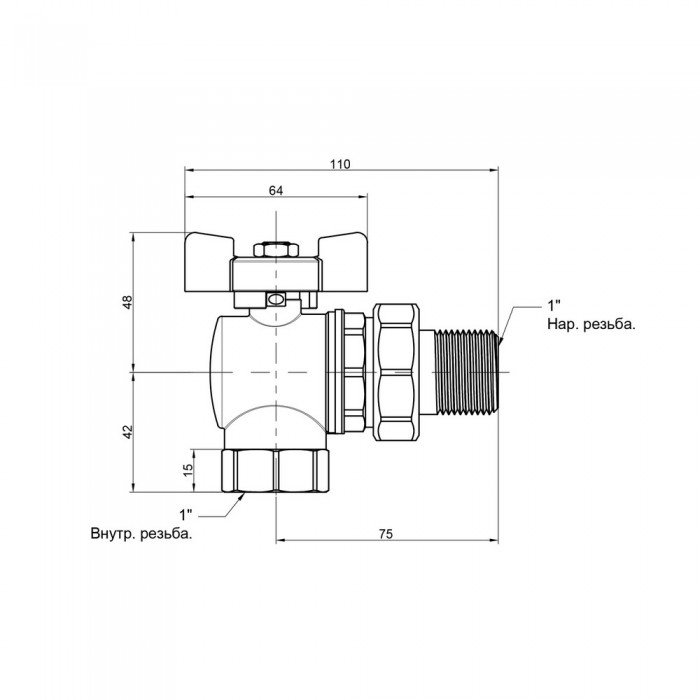 Кран шаровой Icma FAR. ROSSA 1" угловой №361