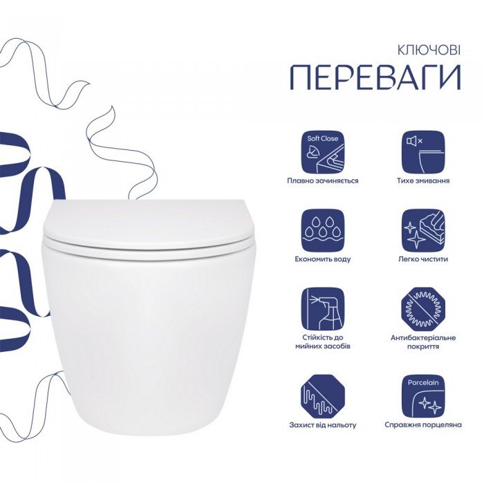 Унітаз підвісний Qtap Robin безобідковий з сидінням Soft-close QT13332141ERW