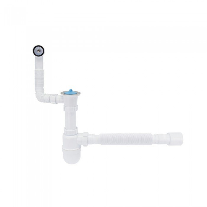 Сифон для кухонной мойки Lidz (WHI) 60 08 E004 00 с круглым переливом (выход 50 мм)