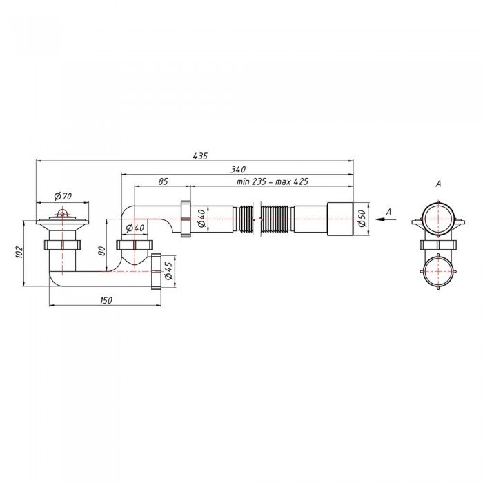 Сифон для душевого поддона Lidz (WHI) 60 04 P001 00 с ревизией (выход 40/50 мм)