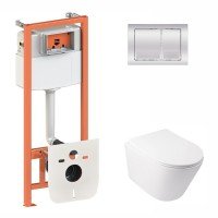 Готове рішення Qtap для ванної кімнати: підвісний унітаз Swan Rimless 520х360х320 + комплект інсталяції Nest 4 в 1 (квадратна клавіша Chrome)