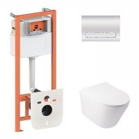 Готове рішення Qtap для ванної кімнати: підвісний унітаз Swan Rimless 520х360х320 + комплект інсталяції Nest 4 в 1 (лінійна клавіша Chrome)