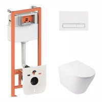 Готовое решение Qtap для ванной комнаты: подвесной унитаз  Swan Rimless 520х360х320 + комплект инсталляции Nest 4 в 1 (линейная клавиша White)