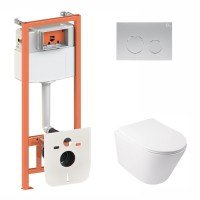 Готове рішення Qtap для ванної кімнати: підвісний унітаз Swan Rimless 520х360х320 + комплект інсталяції Nest 4 в 1 (кругла клавіша Satin)