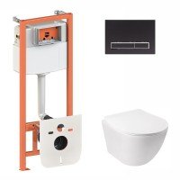 Готовое решение Qtap для ванной комнаты: подвесной унитаз Jay Rimless 520х360х320 + комплект инсталляции Nest 4 в 1 (линейная клавиша Black mat)