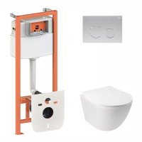 Готове рішення Qtap для ванної кімнати: підвісний унітаз Jay Rimless 520х360х320 + комплект інсталяції Nest 4 в 1 (кругла клавіша Satin)