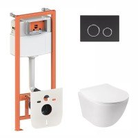 Готовое решение Qtap для ванной комнаты: подвесной унитаз Jay Rimless 520х360х320 + комплект инсталляции Nest 4 в 1 (круглая клавиша Black mat) Готовое решение Qtap для ванной комнаты: подвесной унитаз Jay Rimless 520х360х320 + комплект инсталляции Nest 4 в 1 (круглая клавиша Black mat)
