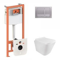 Готове рішення Qtap для ванної кімнати: підвісний унітаз Tern Rimless 490x340x350 + комплект інсталяції Nest 4 в 1 (квадратна клавіша Satin)