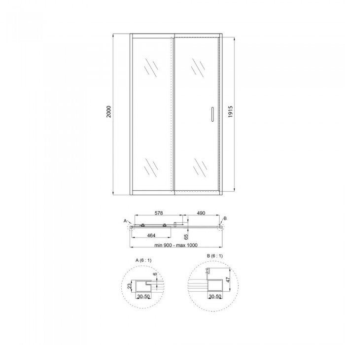 Душові двері в нішу Qtap Taurus CRM209-1.C6 90-100x200 см, скло Clear 6 мм, покриття CalcLess