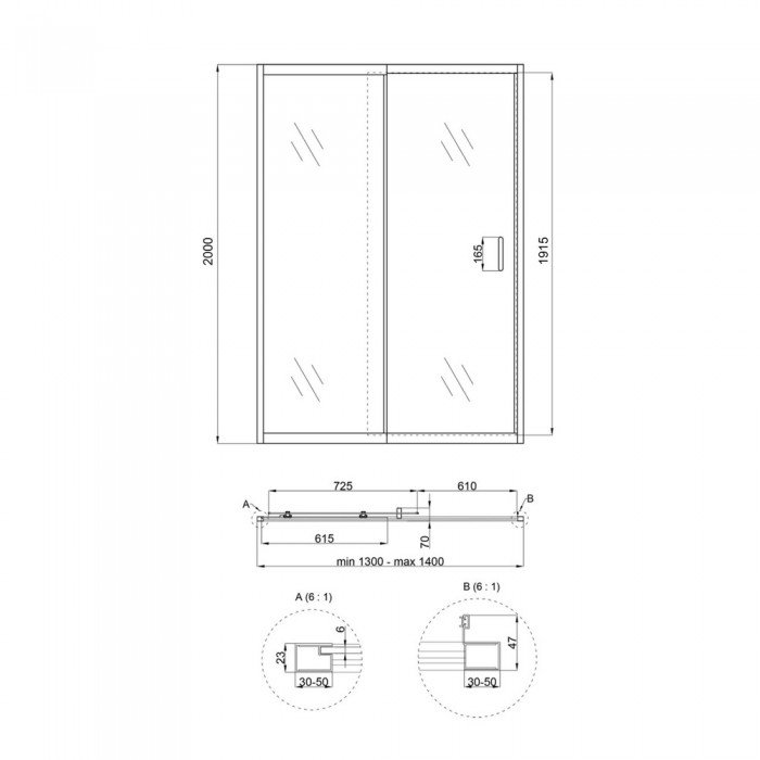 Душові двері в нішу Qtap Taurus CRM2013-14.C6 130-140x200 см, скло Clear 6 мм, покриття CalcLess